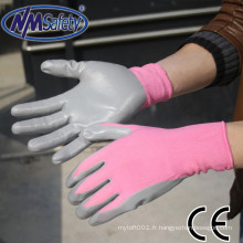 NMSAFETY Gants de travail de nano-mètre de calibre 13 gants en nitrile de nylon rose